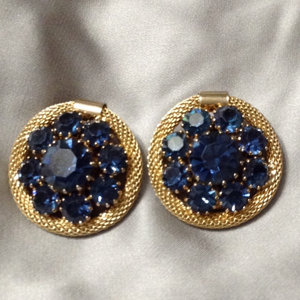 Vintage Weiss Blue Gold Clip on earrings